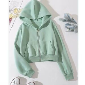 Seafoam Green crop Hoodie Long Sleeve Full Zip Top Shirt Womens  Small